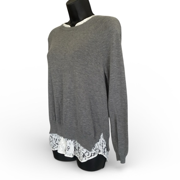 Joie Gray Knit Top with White Lace Trim Size S - Gray - Picture 3 of 10